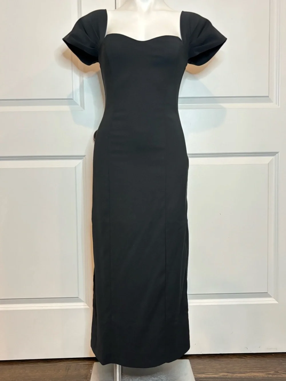 NWT Abercrombie & Fitch Black Off Shoulder Sweetheart Midi Sheath Dress S - Picture 2 of 11